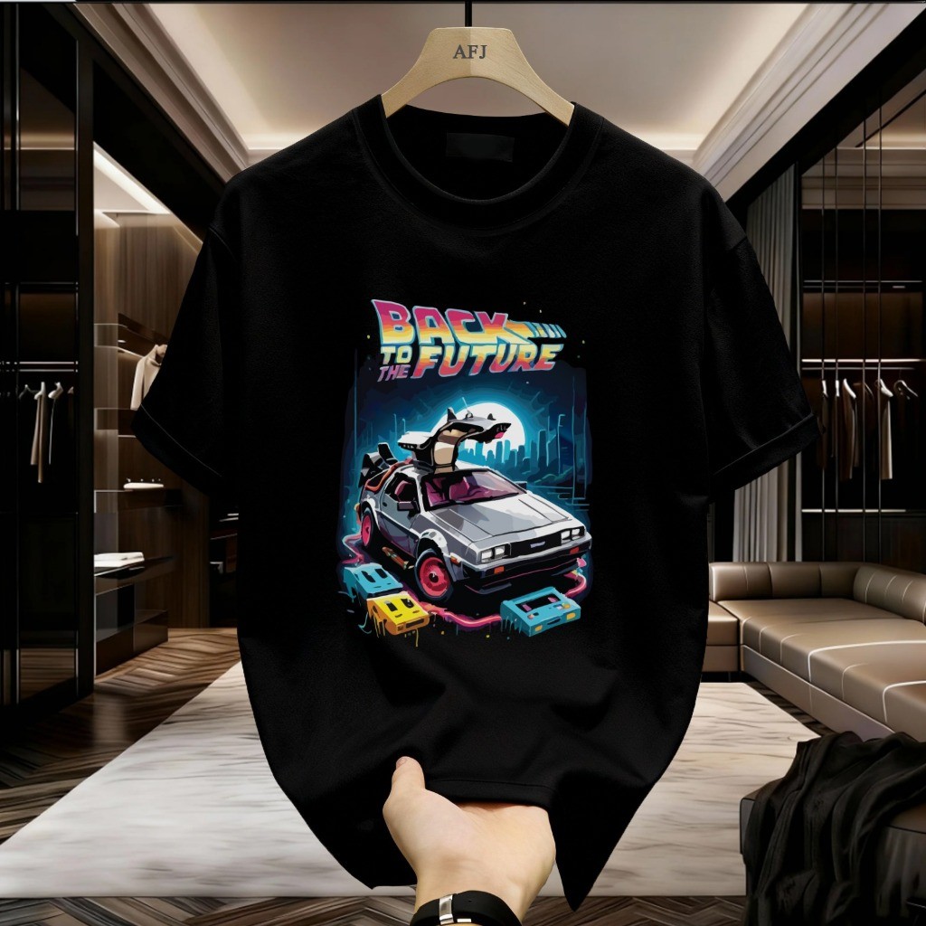 Kaos Retro Back to the Future DeLorean Time Machine T-Shirt Vintage 80s Unisex, Gaya Klasik, Cocok H