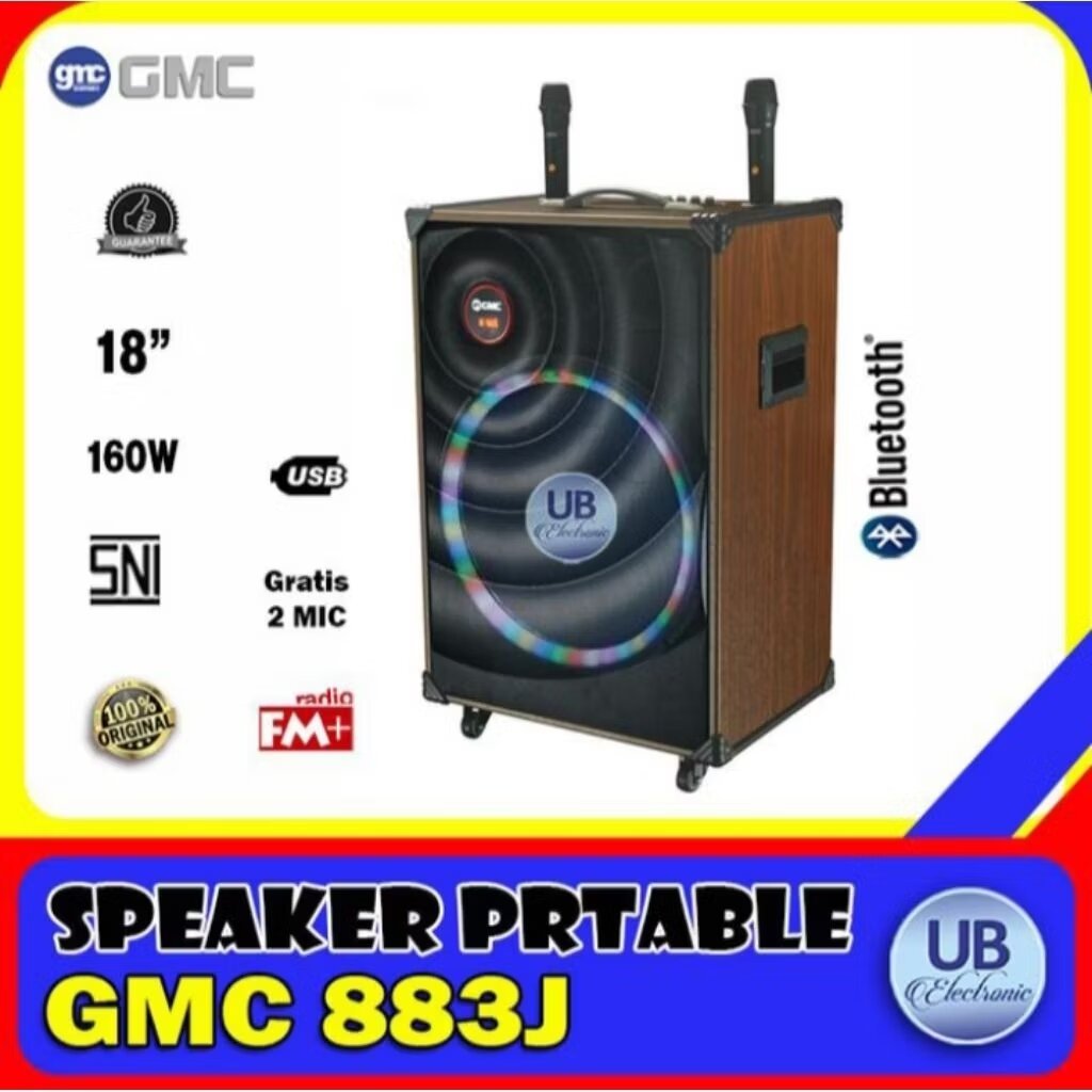 SPEAKER PORTABLE BLUETOOTH GMC 883J UKURAN 18 INCHI FREE 2 MiC WIRELESS BAWAAN