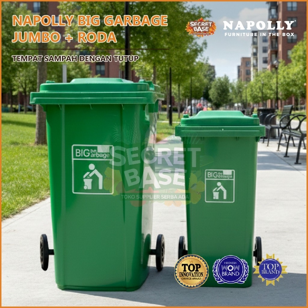 NAPOLLY BIG GARBAGE JUMBO + RODA - Tempat Sampah Besar / Tong Sampah Luar Rumah / 120L / 240L