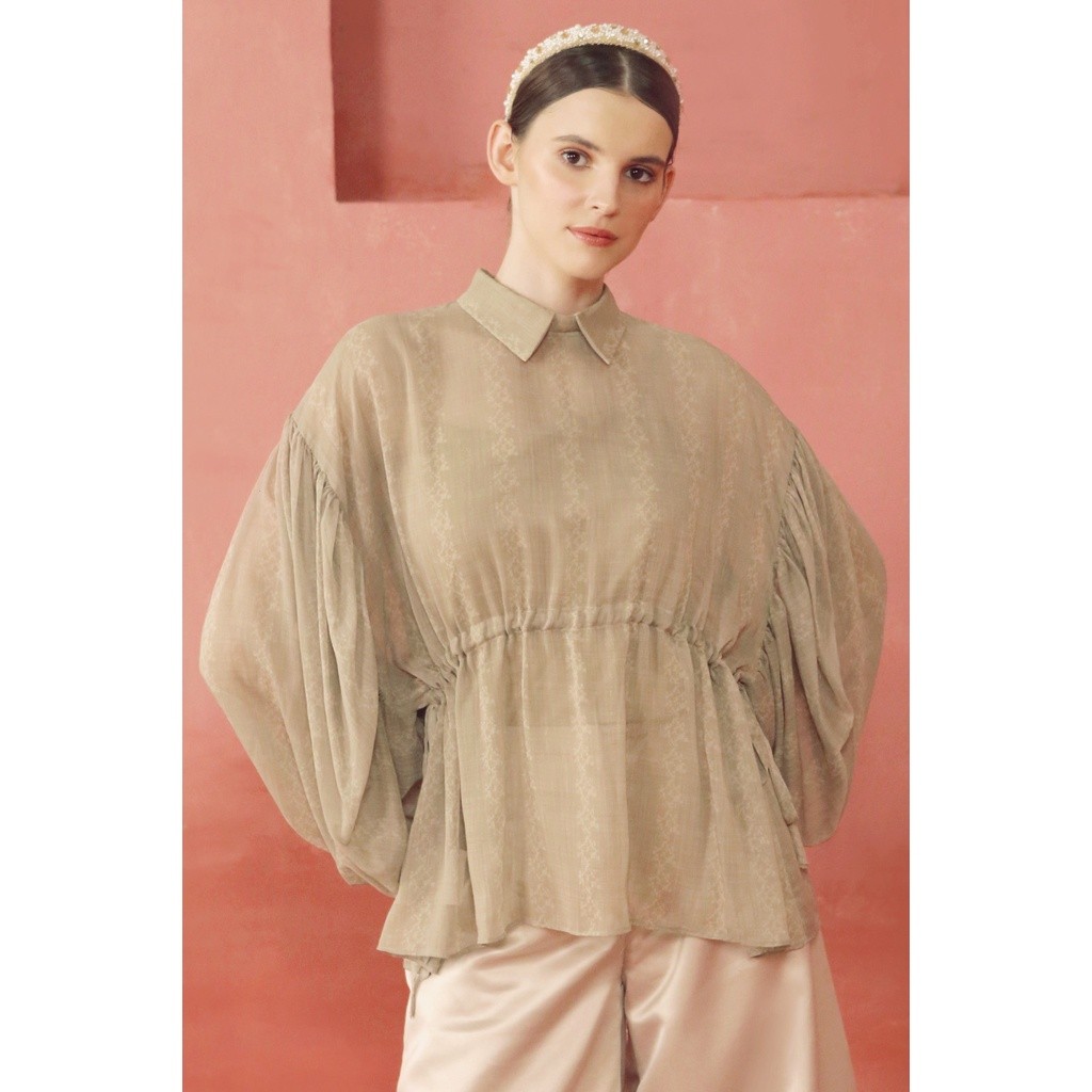 Benang Jarum Khanum Drawstring Blouse - Khaki