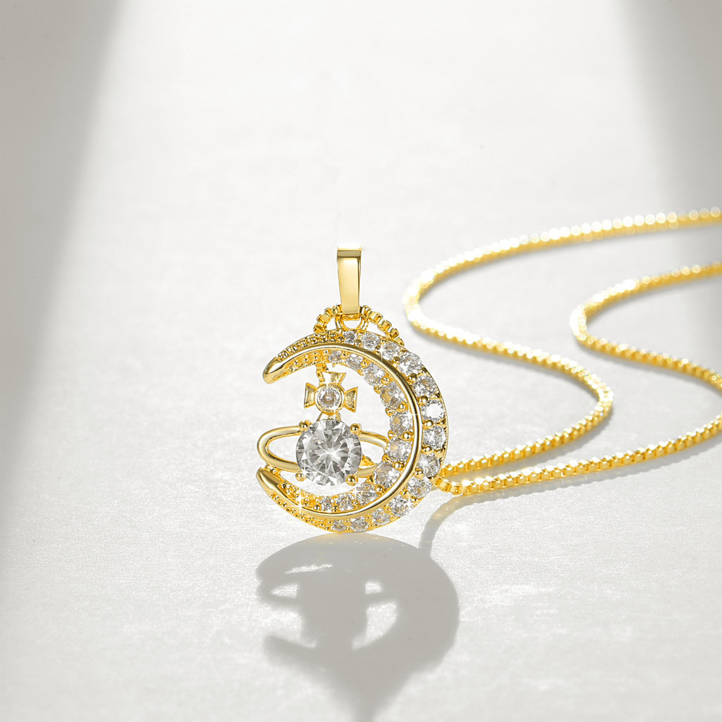 Lanme Jewelry Kalung Liontin Bulan Titanium Lapis 14K Emas Wanita Anti Karat Seri Fashion Elegan GD0