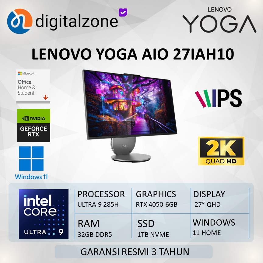 Lenovo Yoga Aio 27Iah10 F0J2002Qid Ultra 9 285H Rtx4050 6Gb 32Gb 1Tb 27.0 Qhd W11+Ohs