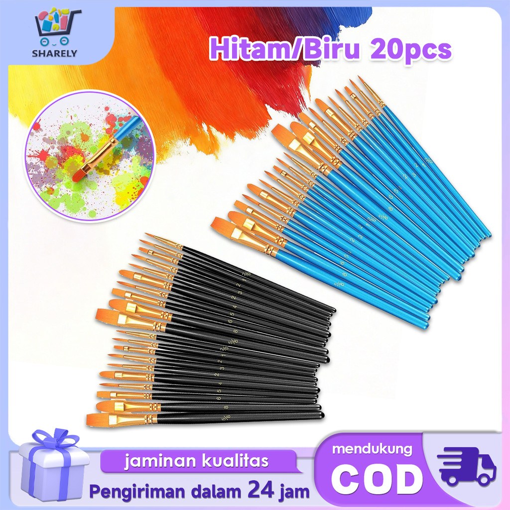 Kuas Lukis 20pcs Kuas Lukis Cat Air Lengkap Kuas Lukis Nilon Mix Kuas Lukis Cat Minyak Profesional