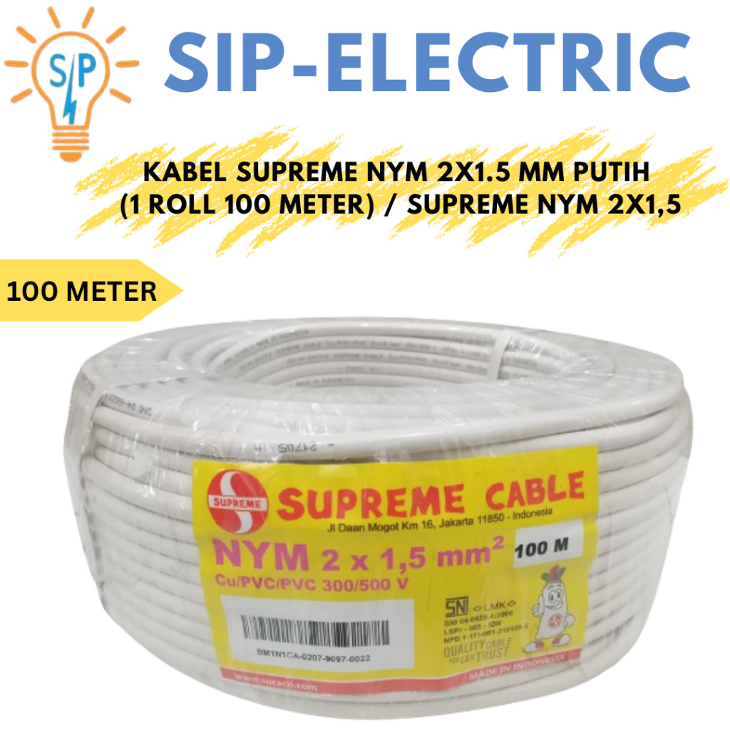 Kabel Supreme Nym 2x1.5 Mm Putih (1 Roll 100 Meter) / Supreme Nym 2x1,5 Mm