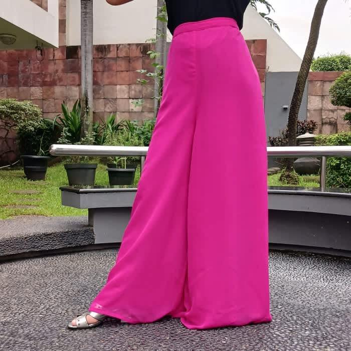 Celana India Plazo Lebar Bahan Sifon Georgette / Celana India -  FUCHIA