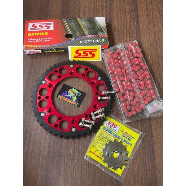 gear paket 520 merah Crf 150L merah gir set model 520 Crf 150L merah roz set rantai sss racing