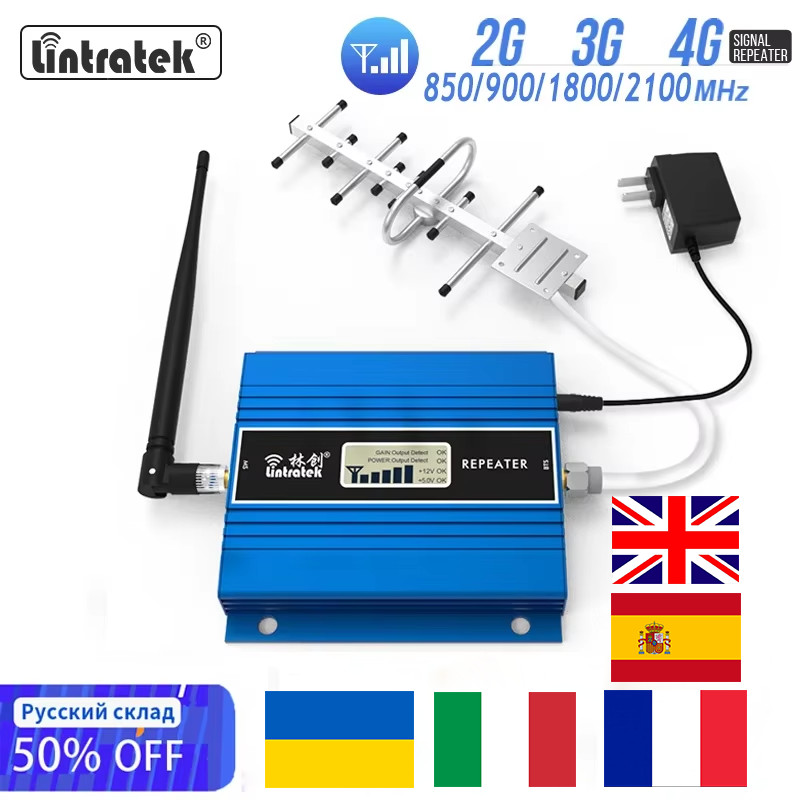 Lintratek 2G 3G 4G Cellular Amplifier GSM 900 LTE 1800 WCDMA 2100MHz CDMA 850 B5 Data Cellphone Boos