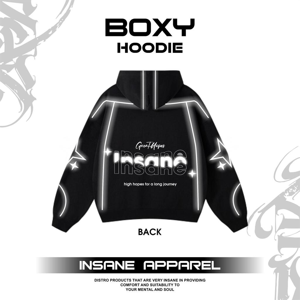 INSANE.CO Hoodie Jaket Garis Model Boxy Reguler Desain Great Hopes Insane Terbaru Memantulkan Cahaya