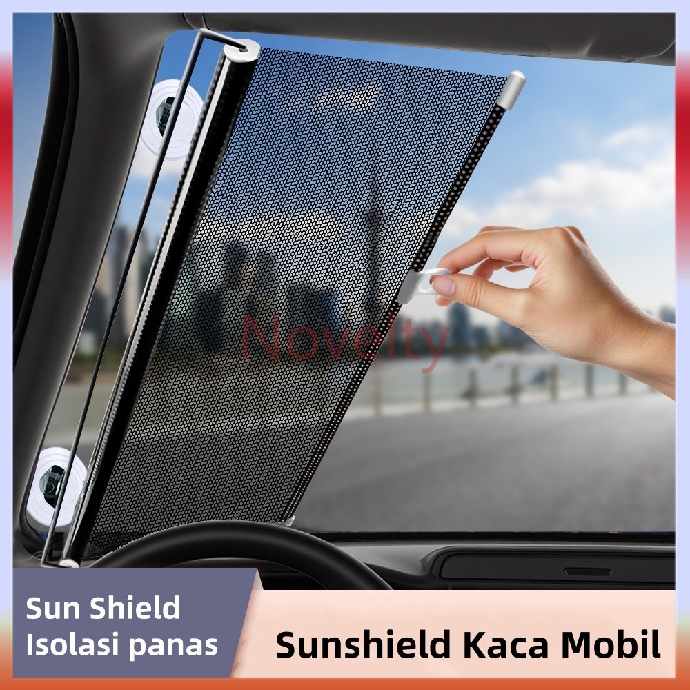 Novelty Sun Shield / Pelindung Panas Kaca Tirai Mobil Model Roll Gulung / Tirai Mobil Kaca Samping /