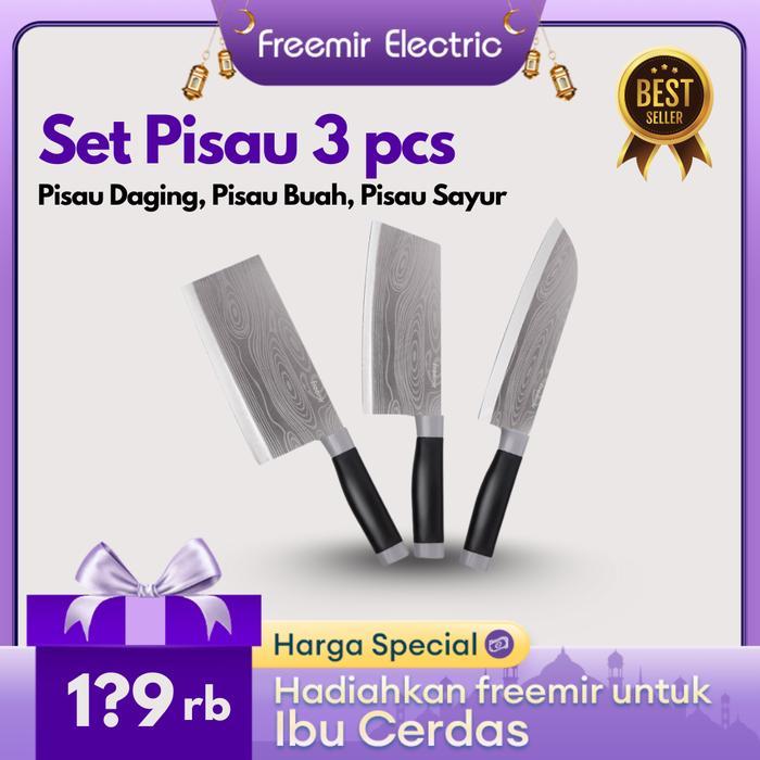 freemir Set Pisau 3 Pcs Daging Tajam Set Pisau Dapur Anti Lengket