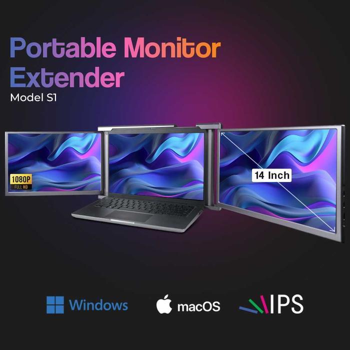 Aibecy Portable Monitor Dual Screen Extender 14 Inch IPS 60Hz 1080P - S1 Lcd Led Laptop Layar