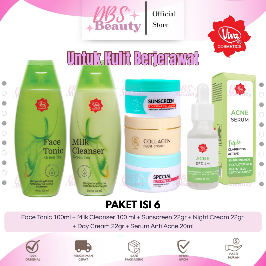 DBS - Paket 6in1 Viva Cosmetic Skincare Acne Serum Menghilangkan Flek HitamJerawat  / Paket Viva Acn