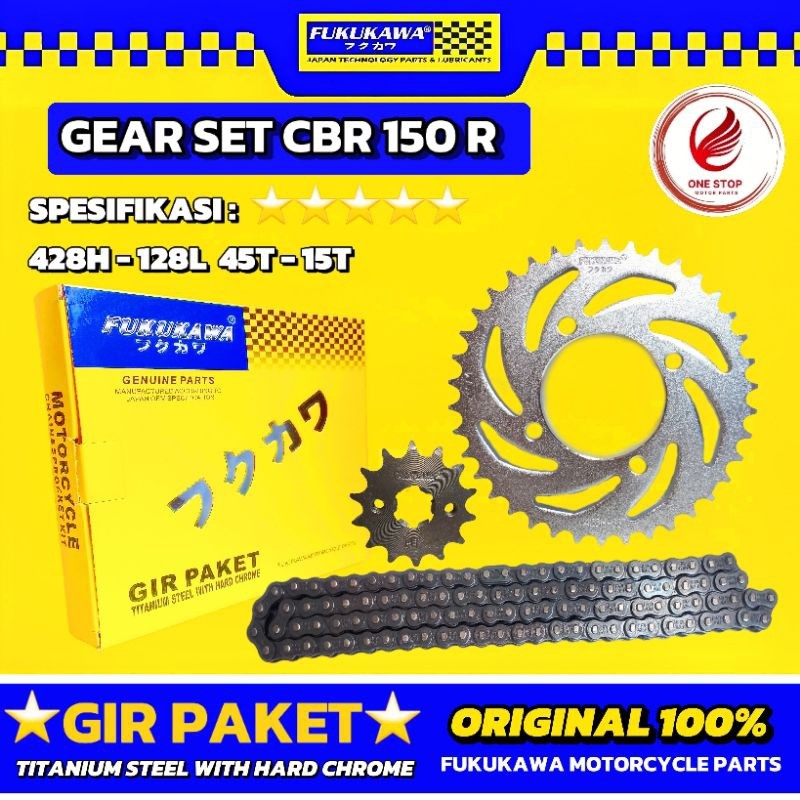 TOPKEP  GEAR SET CBR 150R & CB150R LED FUKUKAWA 428H-128L 45T-15T GIR PAKET / GIR SET ORIGINAL ORI A