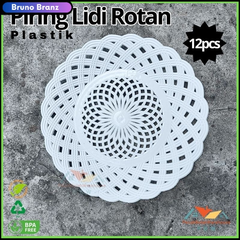 PROMO MURAH [12PCS] Piring Lidi Plastik Putih / Piring Rotan Plastik / Piring Warung Angkringan