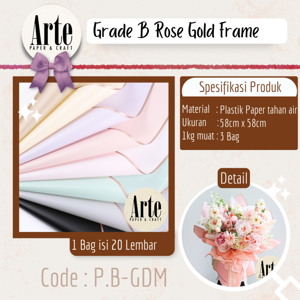 READY 20 Lembar Cellophane Rose Gold Frame Grade B Ori Sinowrap Border Bouquet Bingkai Jelly Film Li