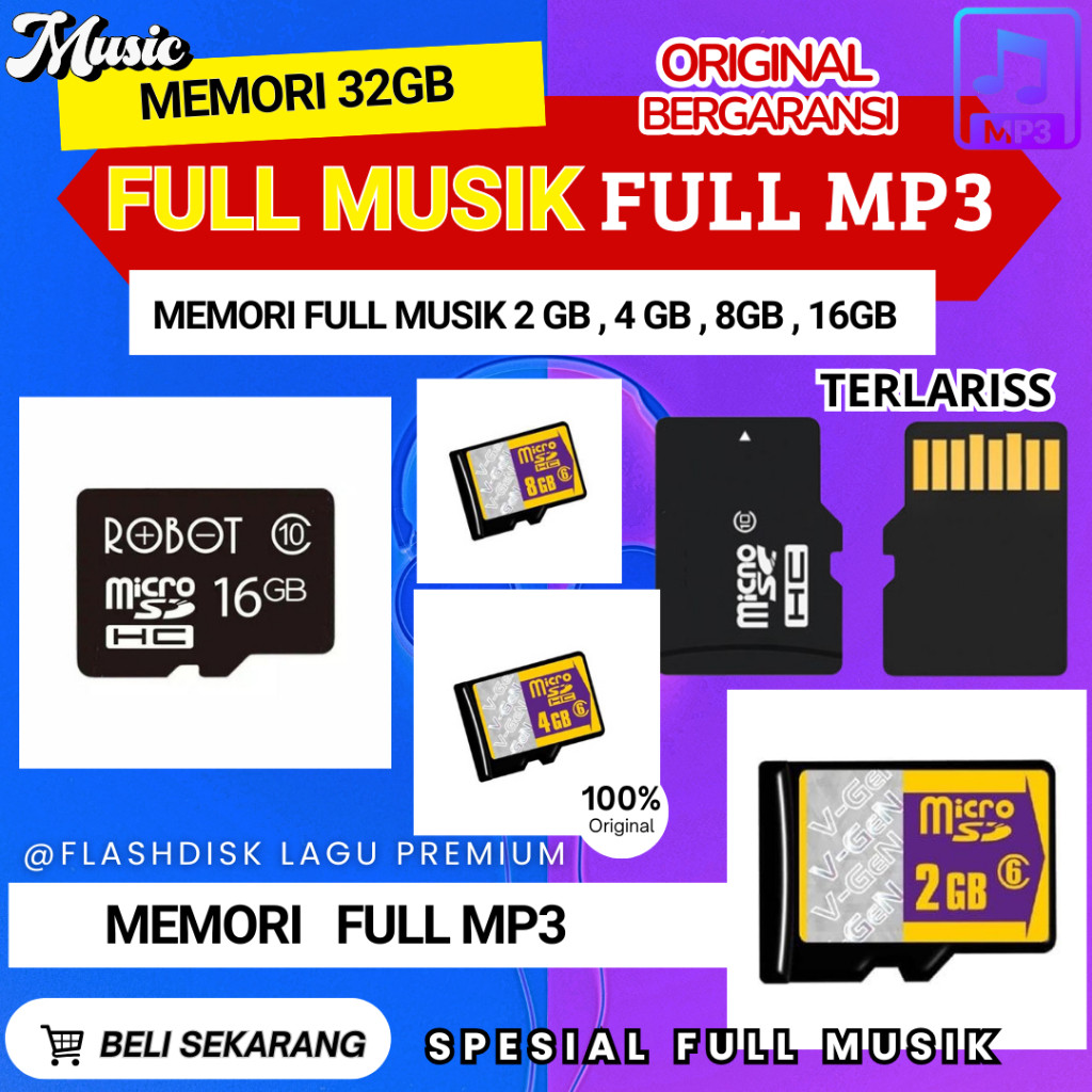 [BISA COD] Memori Micro SD Isi Full Lagu MP3 Terlengkap - Memory Card 8GB 16GB 32GB Isi Ribuan Lagu 