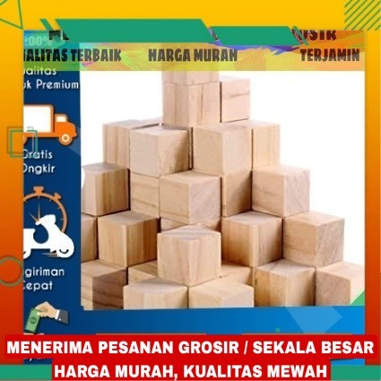 Natural Wooden cube block kotak kayu kubus