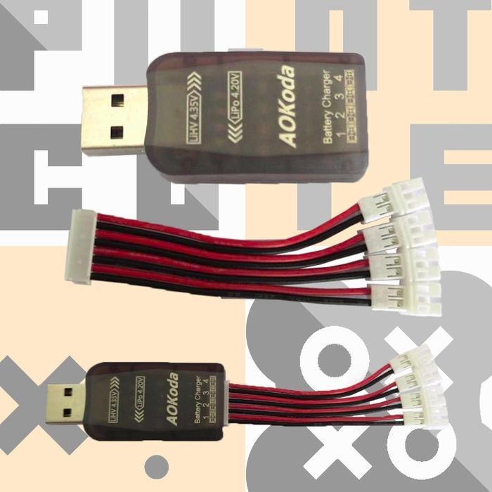 (PLAYPOP ID) AOKoda 4CH Micro USB Battery Charger For 1S Lipo /LiHV Battery JST 2.0