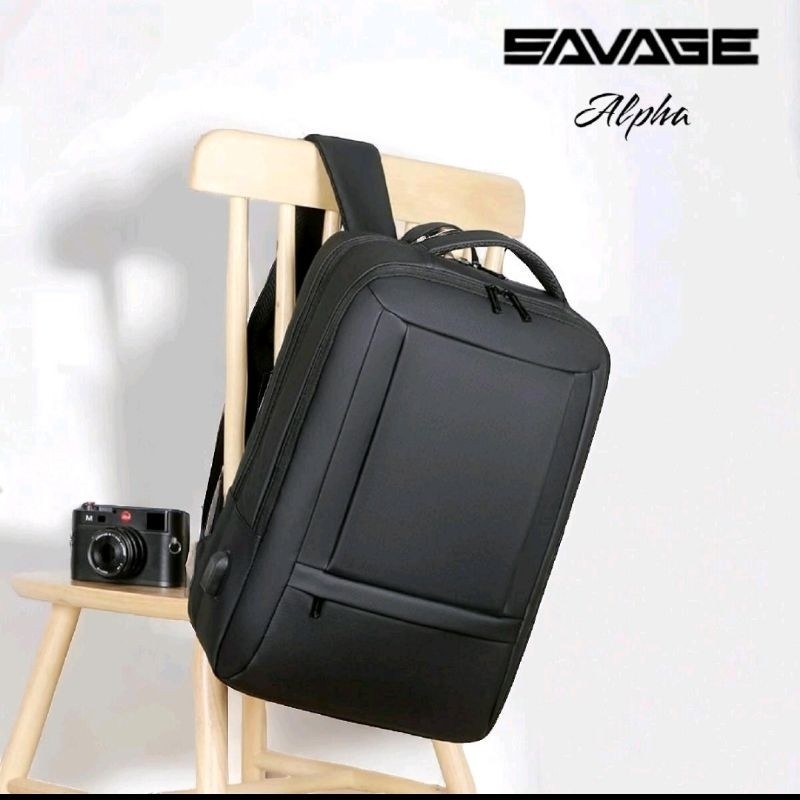 Tas Ransel Backpack Laptop Anti Air Waterproof Port USB Pria Wanita - Savage Alpha - Original 100%