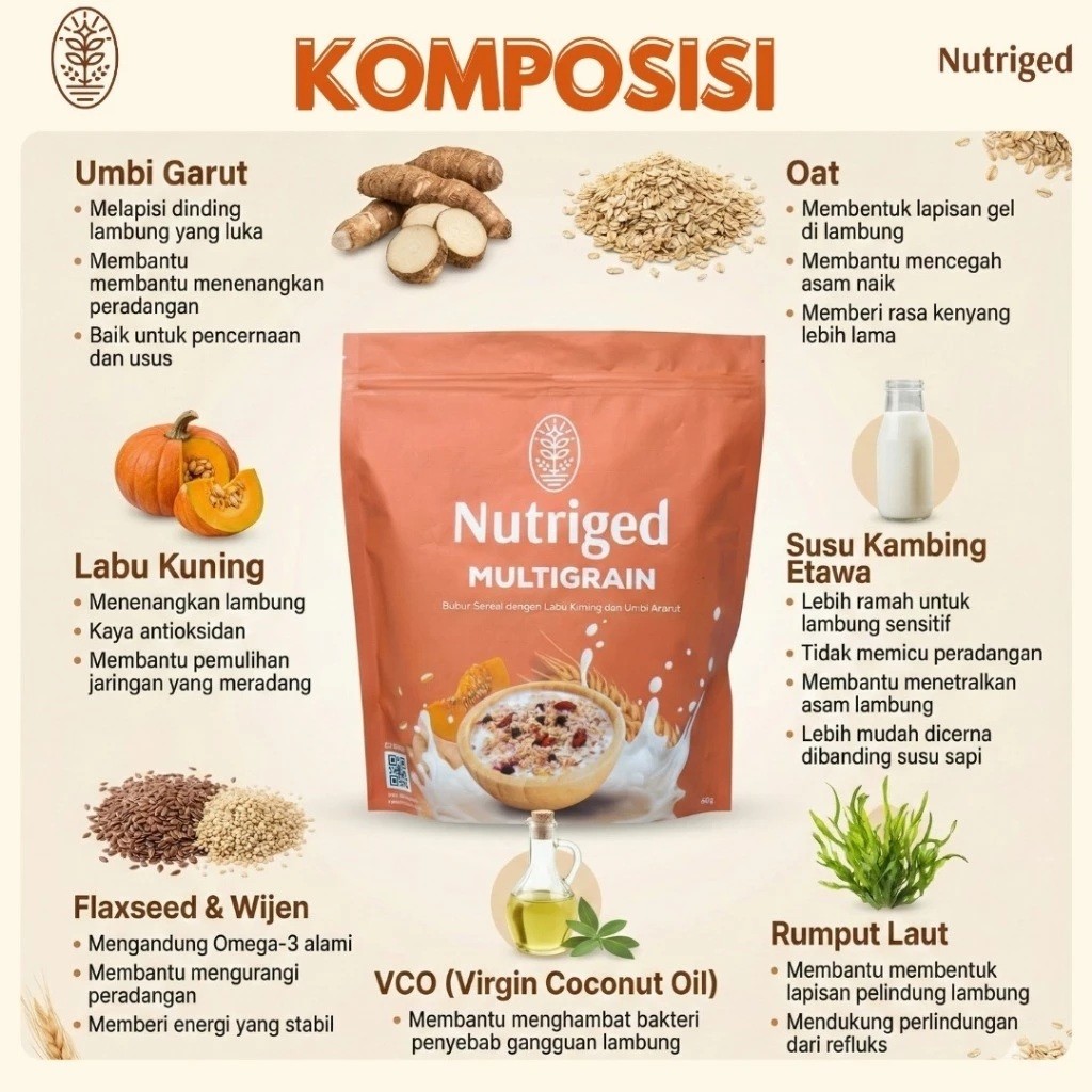 Nutriged Multigrain Original 100% - 1 Pouch isi 10 Saset - Bubur Sereal