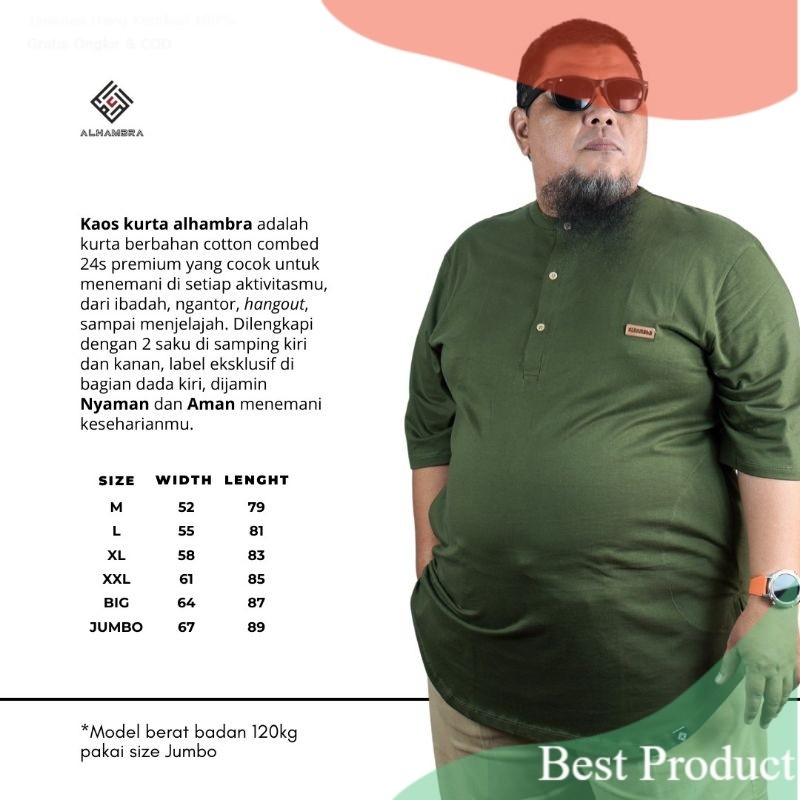 Kurta kaos jumbo//kurta kaos premium alhambra//kurta pakistan- pakaian pria lainnya