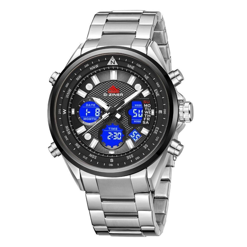 Dziner Jam Tangan Pria Double Time 8338 Rantai Stainless Steel Water Resistant 3 ATM Kaca Watches Wa