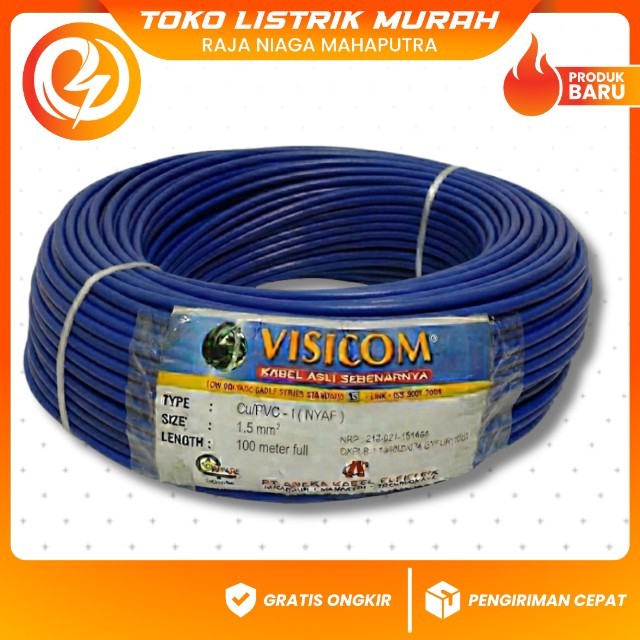 Kabel NYAF 1.5mm Visicom Biru 100 Meter Kabel Listrik Serabut Fleksibel Berkualitas SNI