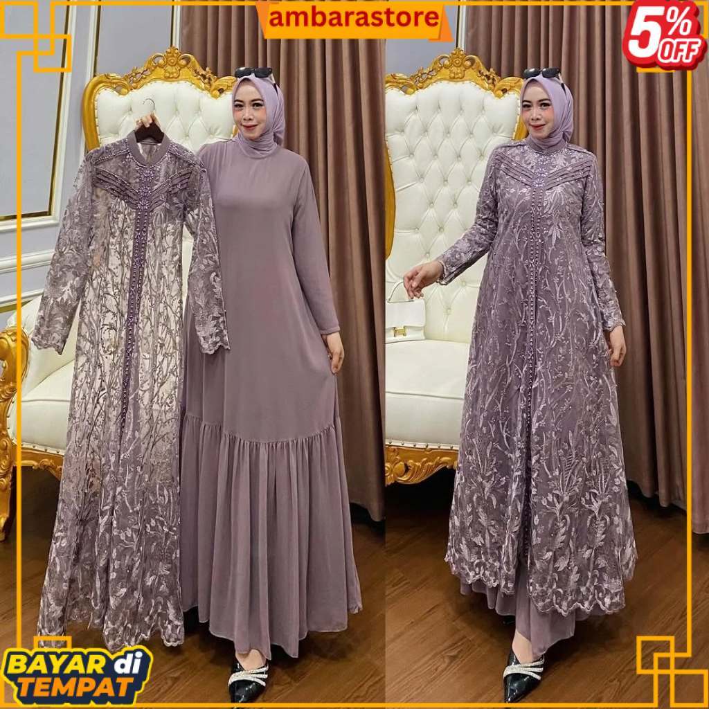 NEW Baju Gamis Set Outer Brukat Model Terbaru Zallia Dress BL Size M L XL XXL XXXL Bahan Ceruty Baby
