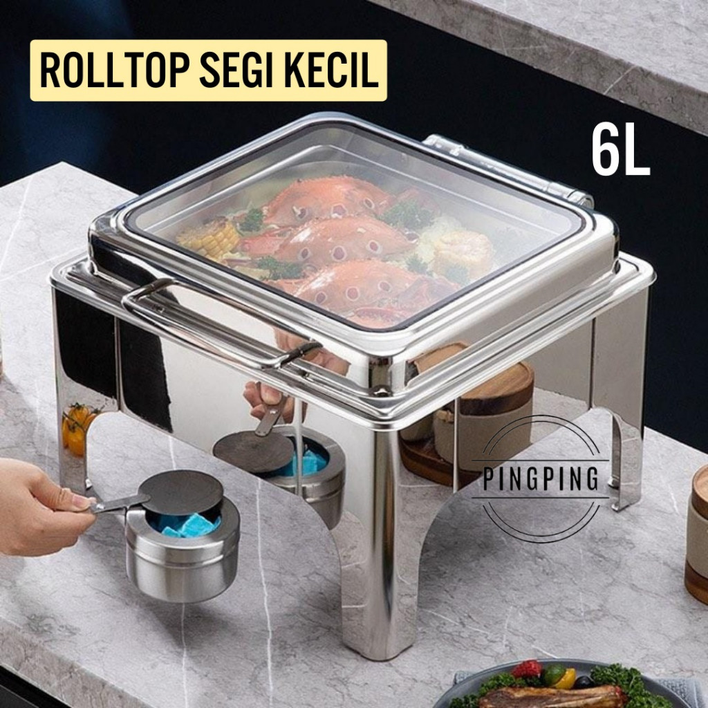 elyssiastore - Chafing Dish kecil / Rolltop Segi kecil 1 Bar Catering Stainless Steel 6L