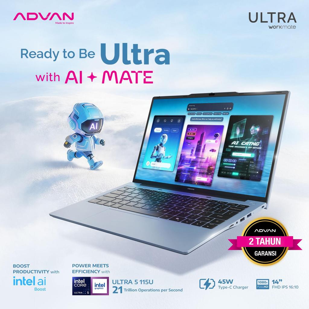 ADVAN Workmate Ultra Intel Ultra 5 115U With AI Boost NPU 8GB/256GB 14" FHD IPS Laptop Notebook Wind