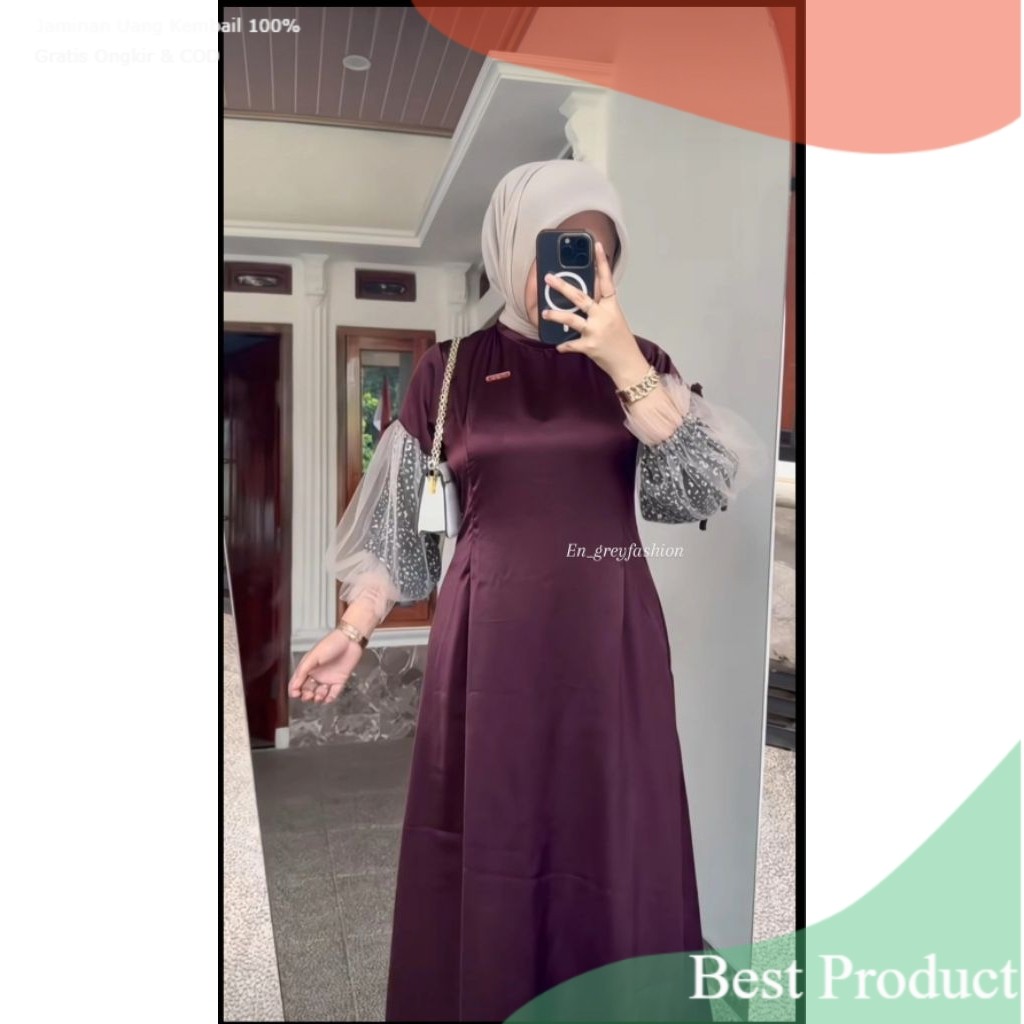 NAURA DRESS || GAMIS POLOS KOMBINASI TILE POLOS TERBARU- pakaian wanita lainnya
