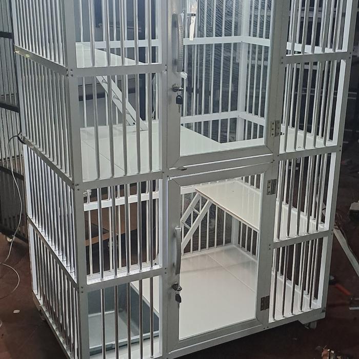 MUMPUNG PROMO kandang kucing aluminium 2 tingkat - silver lampu TERLARIS