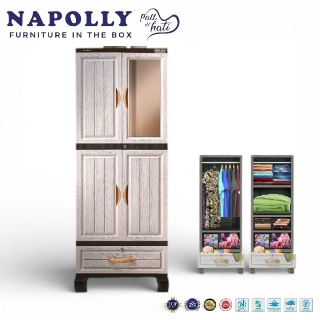ICBC 277 D NAPOLLY  - LEMARI PLASTIK GANTUNG GAMIS + KACA + LACI GANTUNG FULL / LEMARI PAKAIAN PREMI