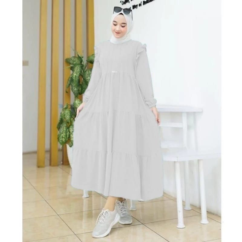 Midi Dress Crinkle Airflow Terlaris Amelia Dress Korean style Gamis Putih Polos Size S M L XL Fashio