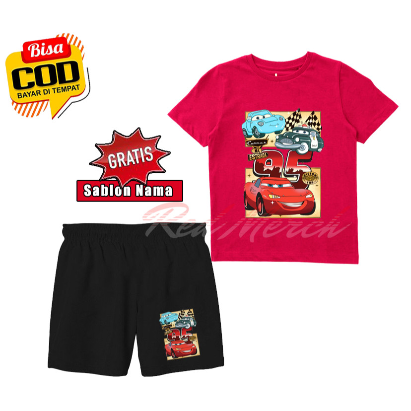 baju anak setelan gambar dtf kaos anak set motif Lightning Mcqueen cars 95
