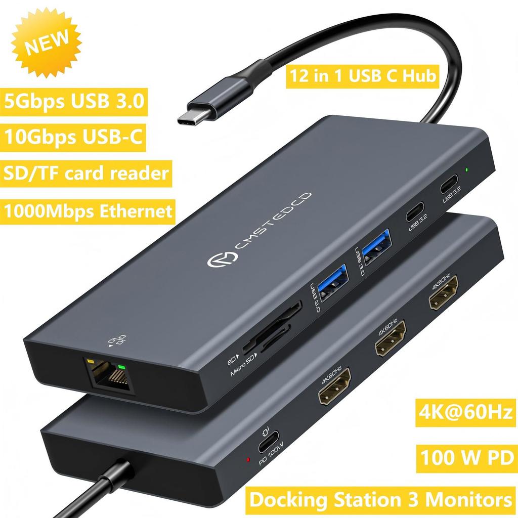 Docking Station USB C with splayPort 4K@120Hz HDMI 4K@60Hz USB C 4K@60Hz,12-in-1 Docking Station Lap