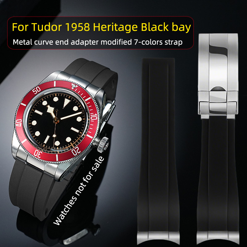 Rubber strap folng clasp For ‌Tudor Heritage 1958 Bronze Black Bay Chrono S&G M79250/79363 20mm 21mm