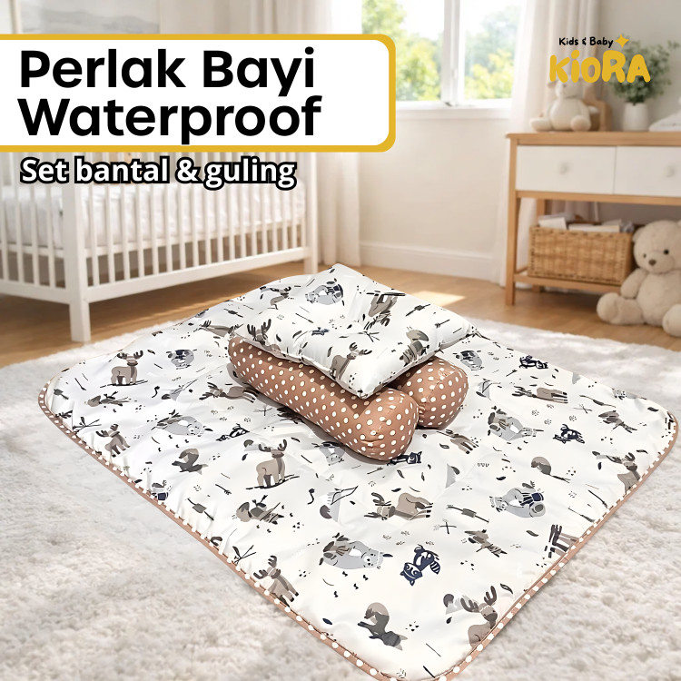 Perlak Bayi Waterproof Set Bantal Dan Guling Matras Bayi Alas Ompol Bayi Perlak Baby Alas Stroller