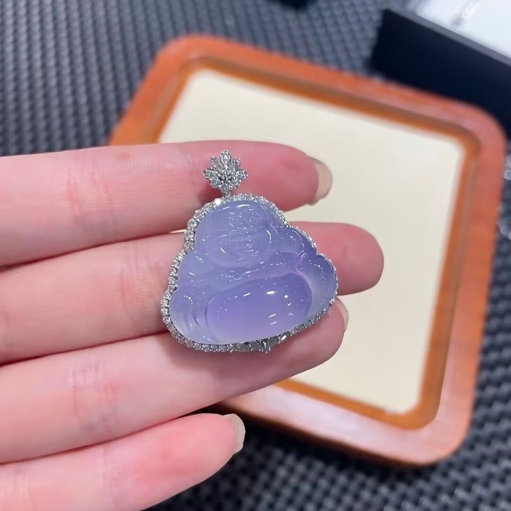 Liontin Buddha Giok Ungu Es Liontin Buddha Giok Ungu Alami Burma Giok Ungu Muda Asli Kelas A dengan 