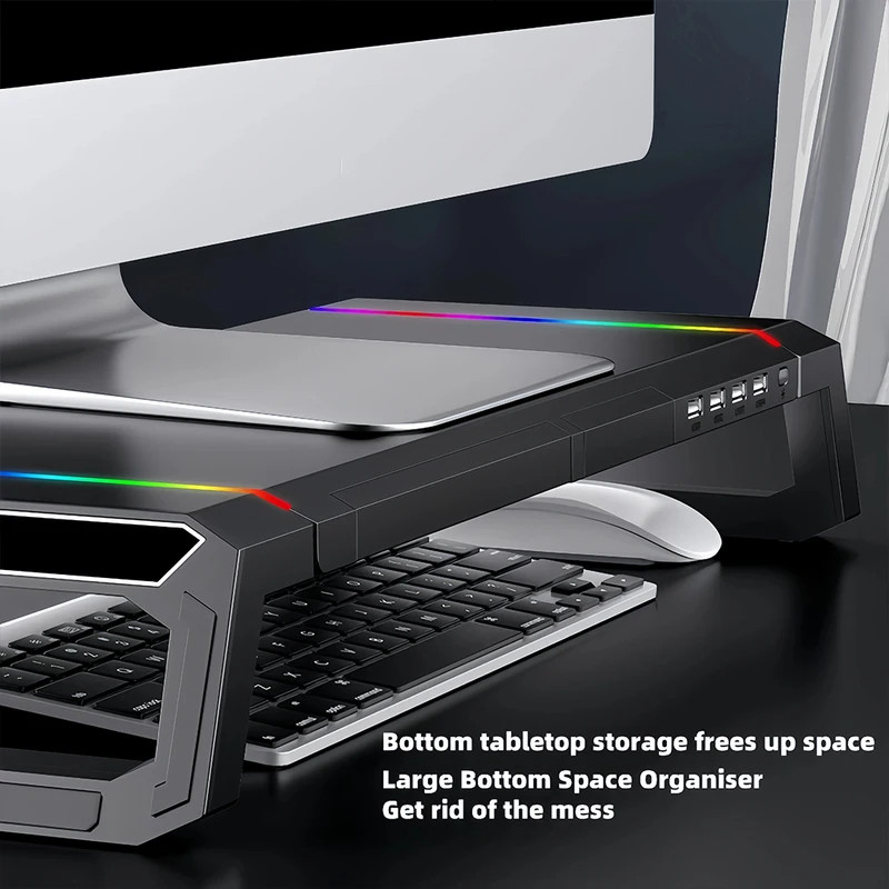 4USB PC Monitor Stand 7-color RGB light strip Monitor Arm Storage Space Bar Laptop Monitor Stand Wit