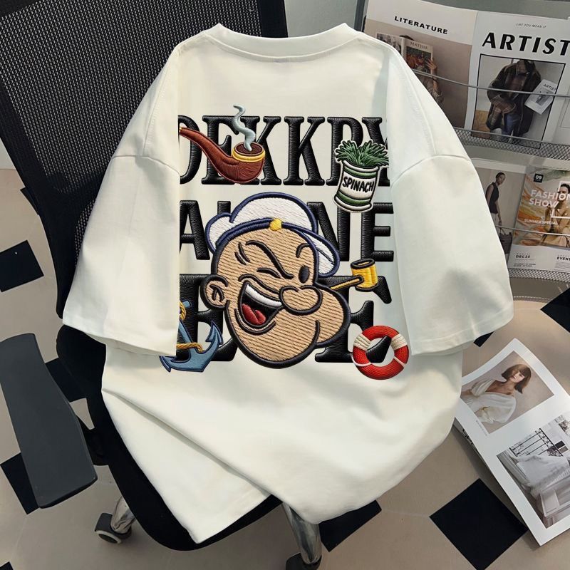 100% non-pilling blockbuster fashion T-shirt untuk pria dan wanita, atasan siswa longgar motif kartu