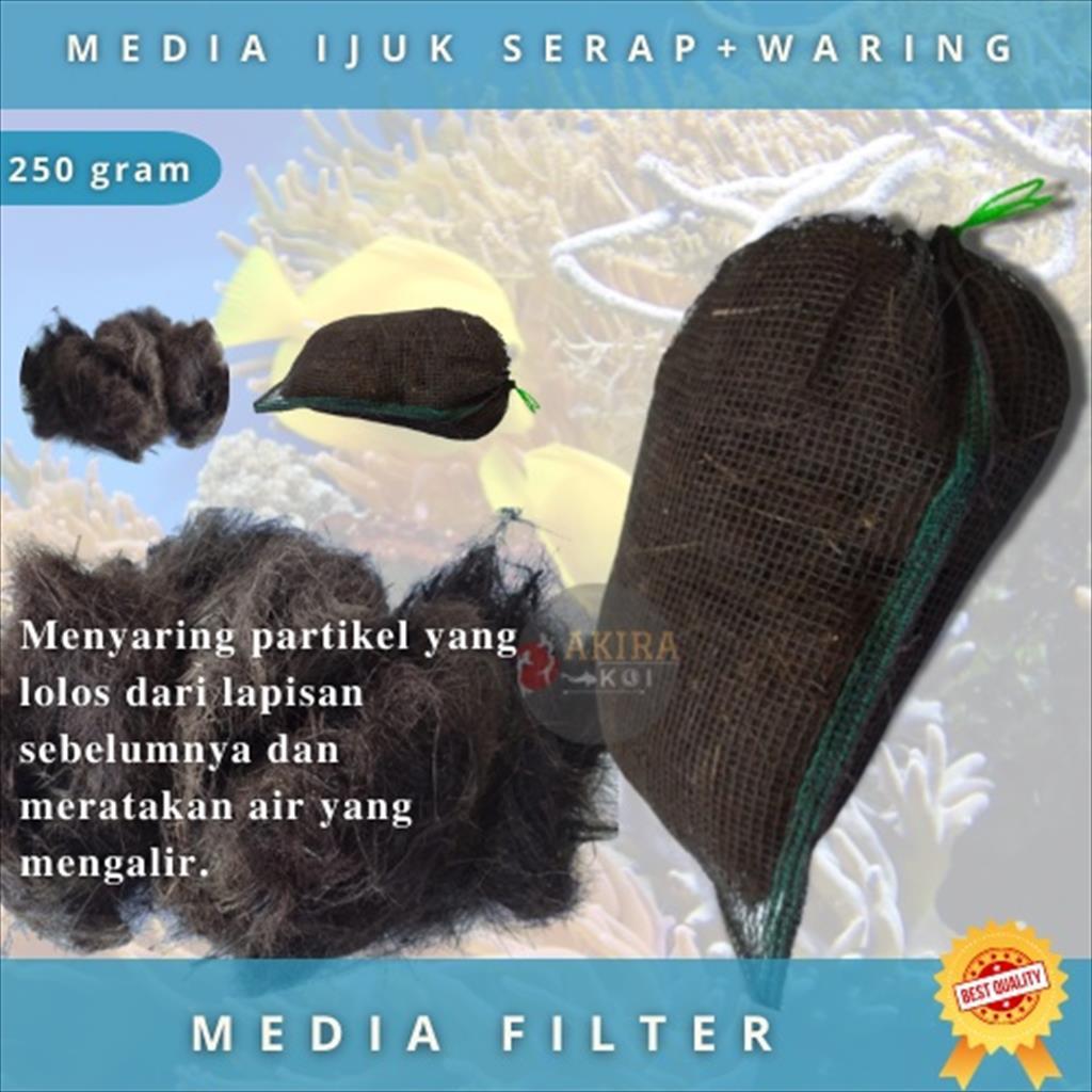 Media Ijuk Resapan 250g Bonus Waring 30x25Cm Media FIlter Air Ikan Aquarium