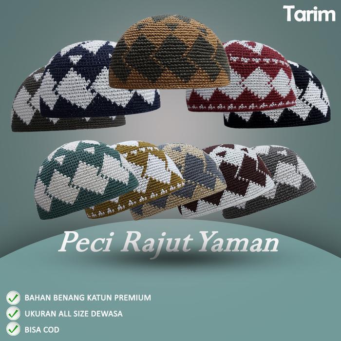 Peci Rajut Yaman Motif ACEH - Peci Rajut Aceh - Rajut Baceno - Hitam