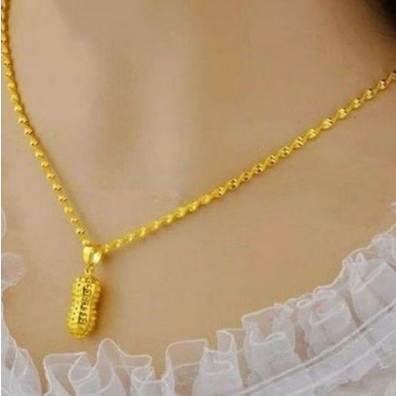 Kalung melintir free liontin Kacang titanium asli anti luntur anti karat, kalung perhiasan lapis ema