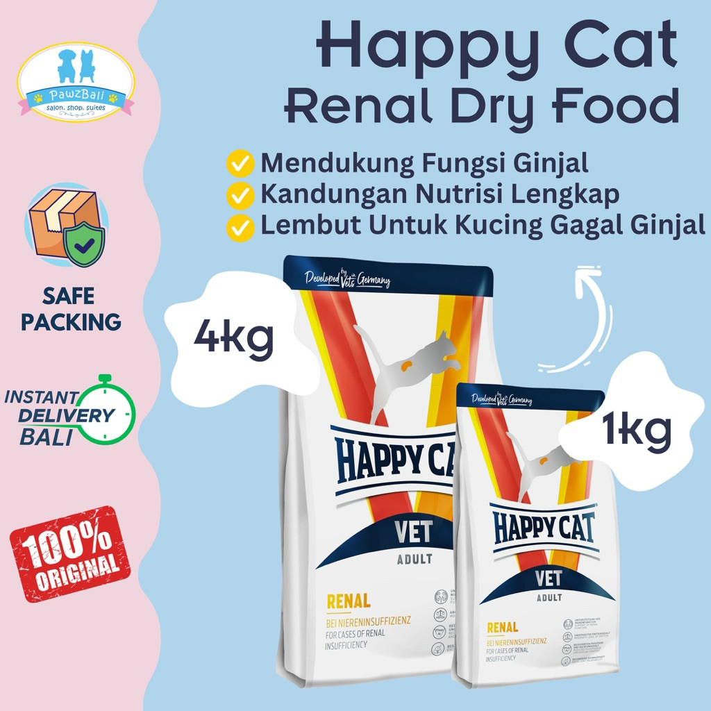 Happy Cat Vet Renal Adult Dry Food Untuk Kucing Masalah Ginjal 1kg dan 4kg | Makanan Kering Kucing D