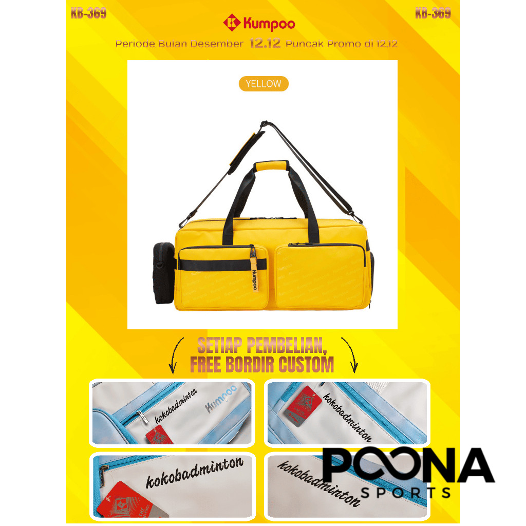 Kumpoo Badminton Large Racket Bag KB-369 Orange | Tas Raket Bulutangkis Besar KB369 KB 369 Oren