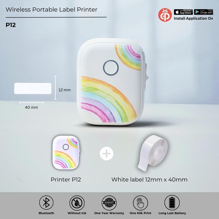 MARKLIFE P12 Bluetooth Printer Inkless Portable Thermal Printer Barcode QR code - RAINBOW