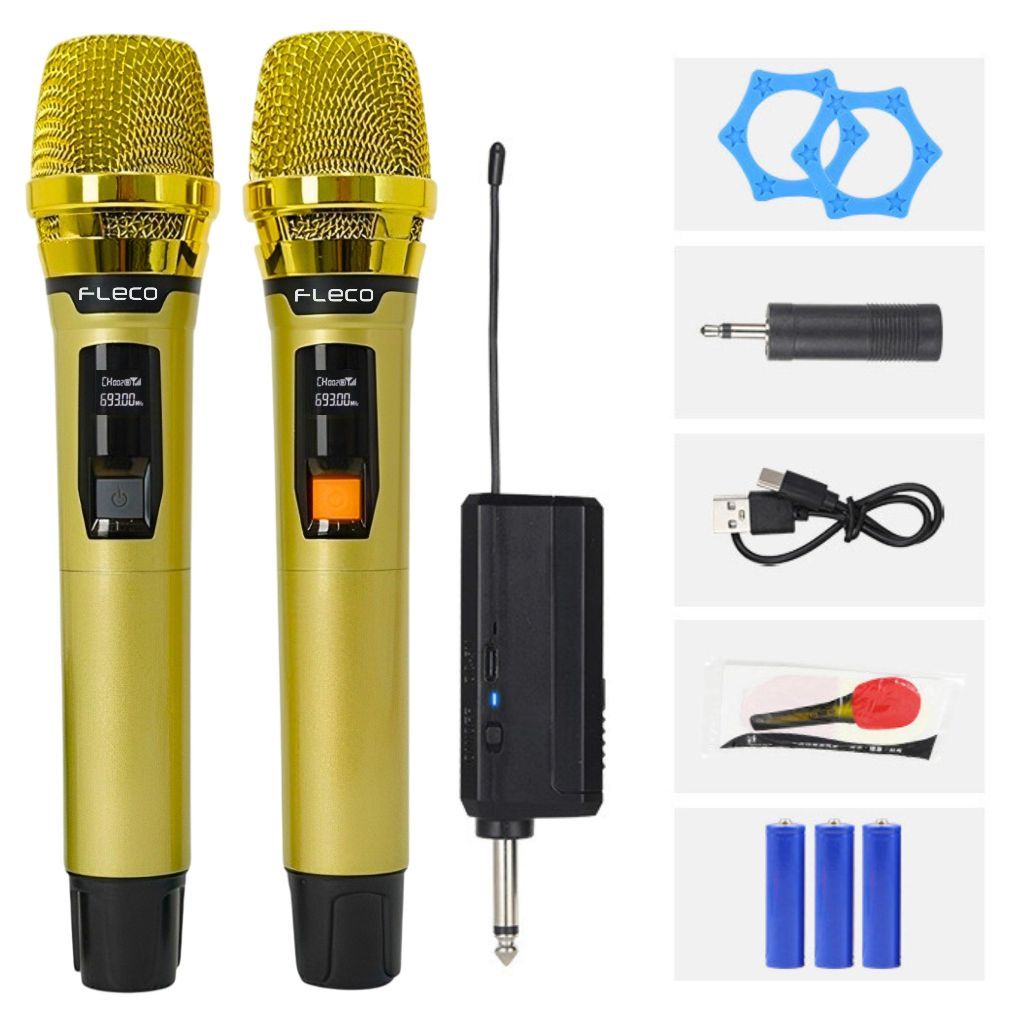 Fleco Wireless Mic Karaoke Isi 2 Suara .Jernih Mic Wireless / Microphone wireless Fleco F-12BC Mic K