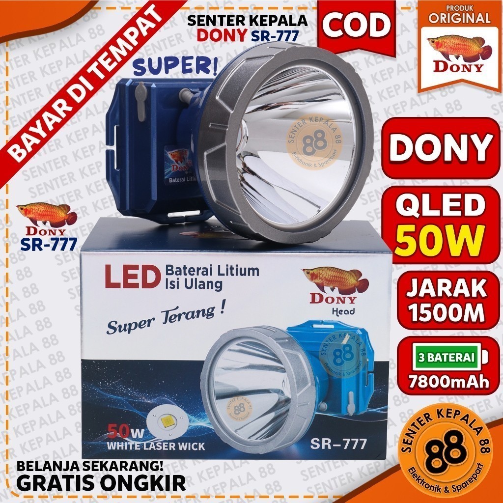TERMURAH DONY Senter Kepala DONY 50W LED SR-777 SR 777 50 Watt Super Terang QLED