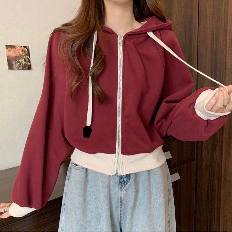 Zipper crop mix warna korean style harajuku ullzang jaket zipper sweater baseball ootd trend fashion